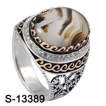 925 Silver Jewelry Zirconia Men Rings with Natural Agate.